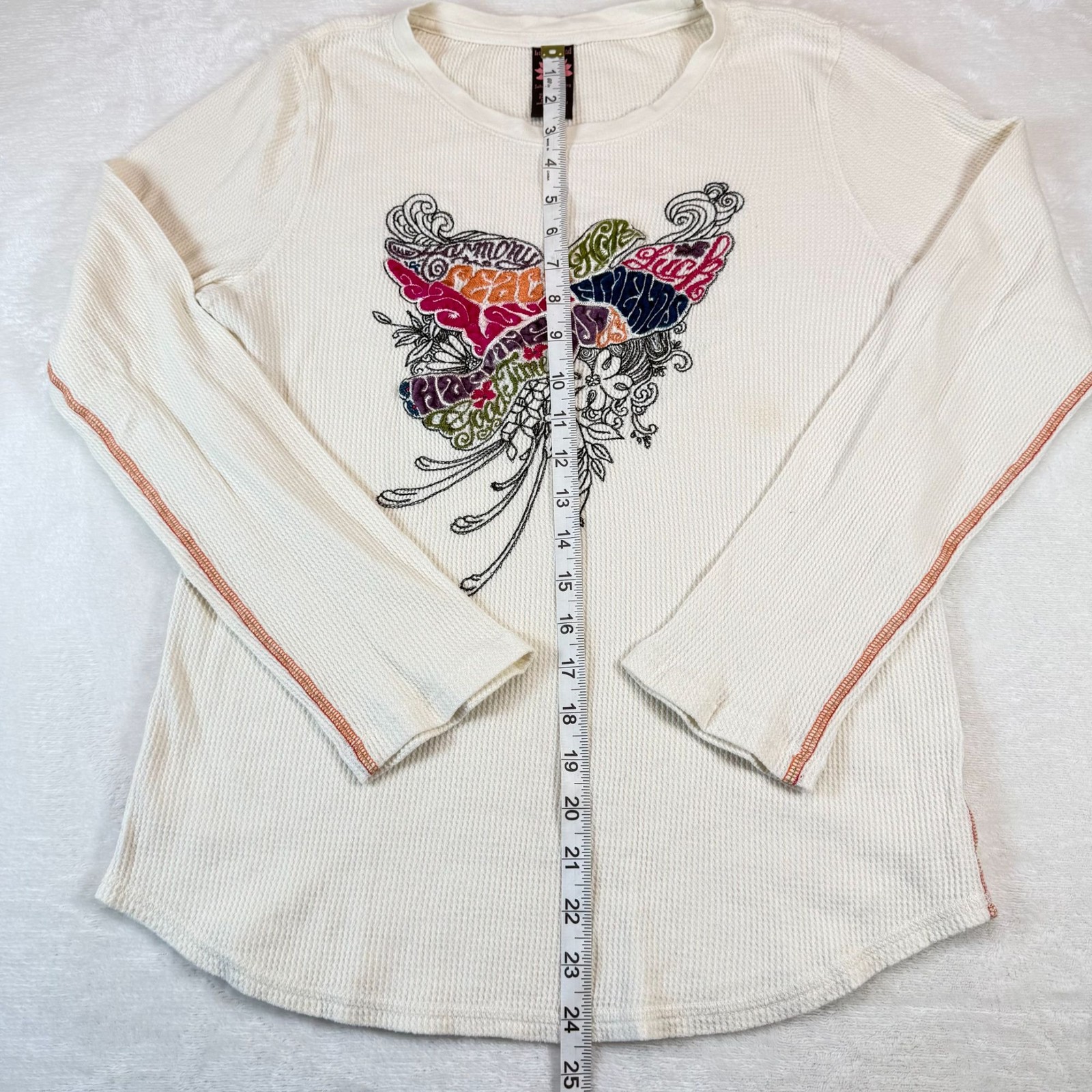 Vintage Lucky Brand Y2K Thermal Shirt Embroidered Velvet Design Womens XL Hippie gallery