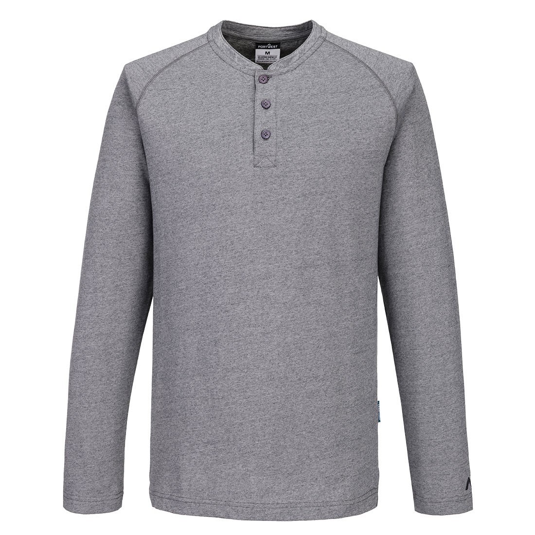 Portwest KA370 KA3 High Quality Cotton Long Sleeved Henley T-Shirt L/S Zoom Grey gallery
