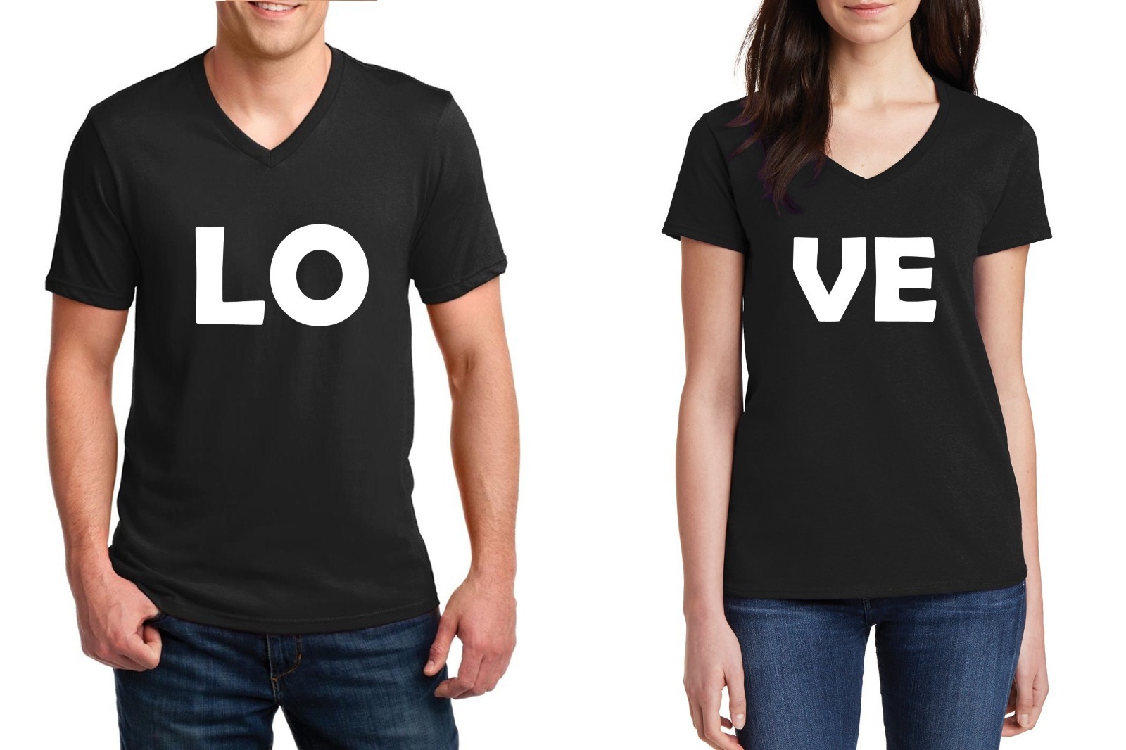 V-neck LOVE Couple Shirts Funny Matching Valentine’s Day Gift Anniversary Tees