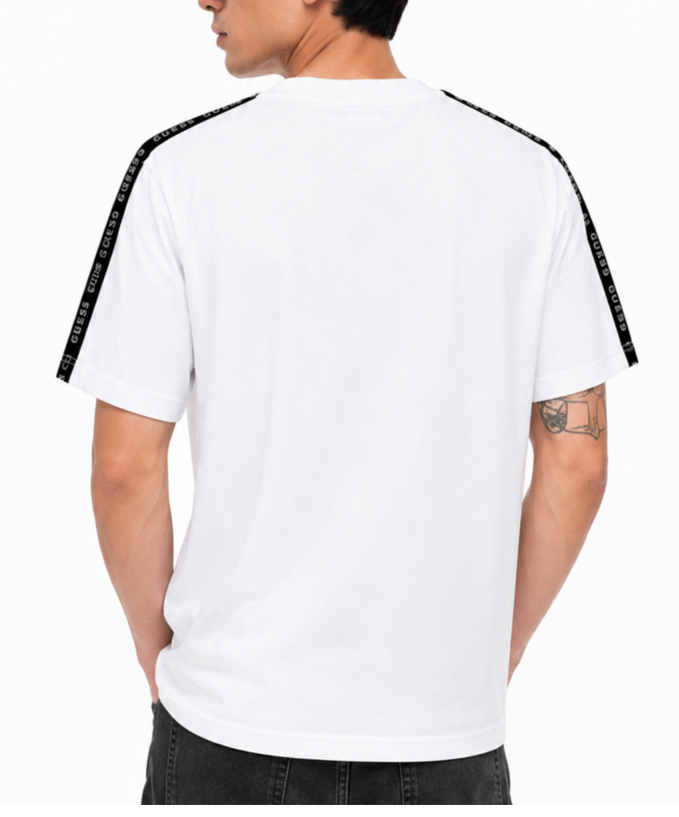 NWT GUESS Los Angeles Men’s White Logo Tape T Shirt Crew Neck Size S gallery