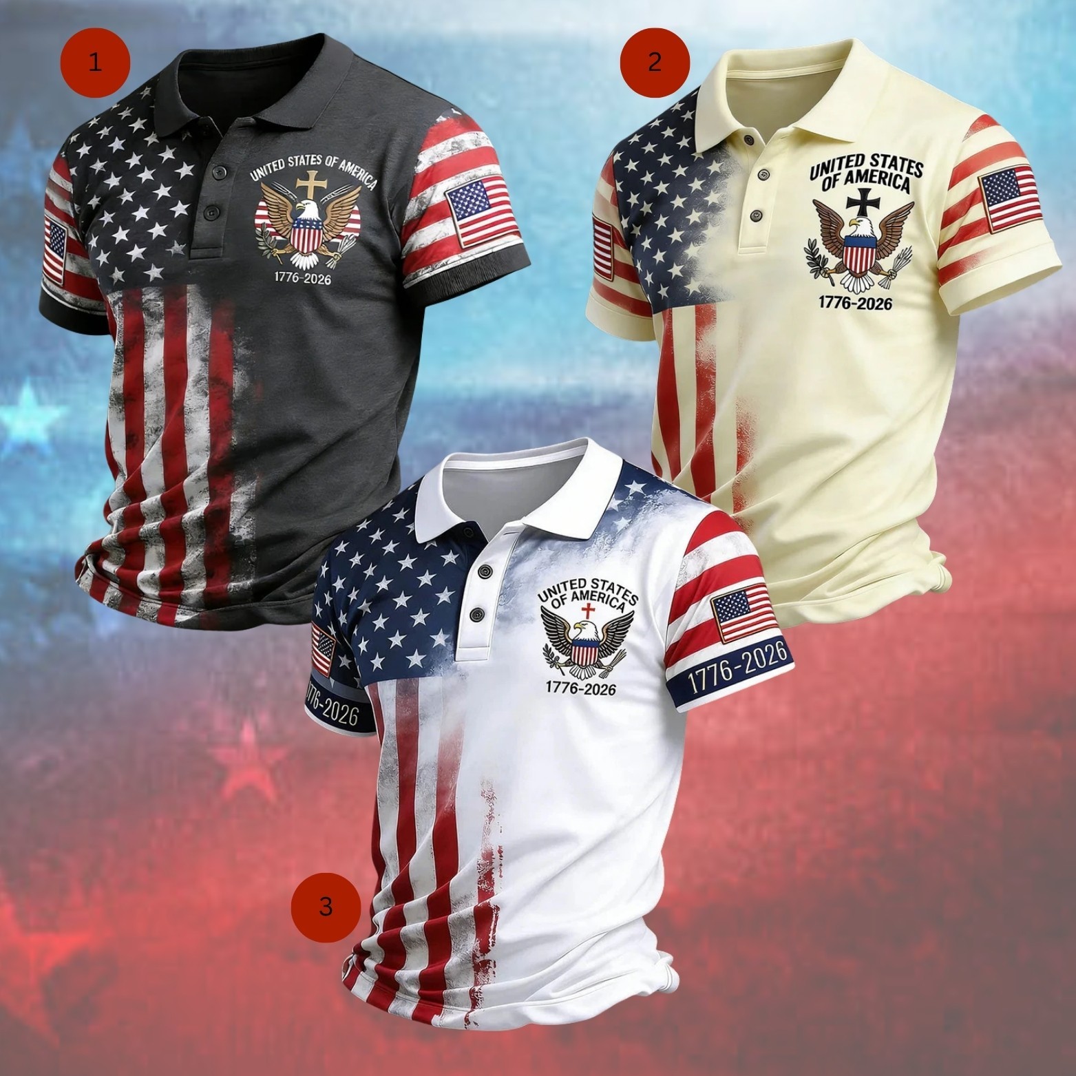 250th Anniversary Patriotic Polo Mens United States Of America 1776-2026 (S-5XL) gallery