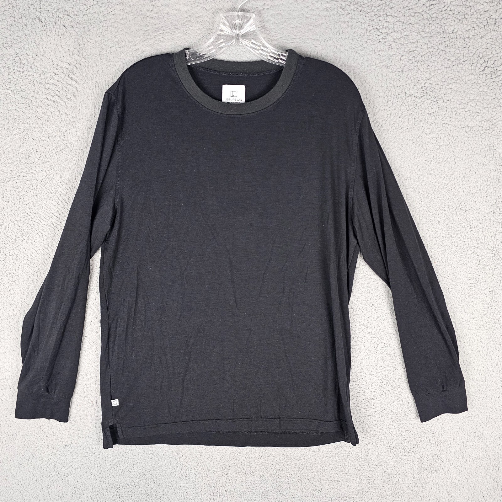 Leisure Lab Pullover T-Shirt Mens 3 Black Stretch Long Sleeve Round Neck Slit gallery