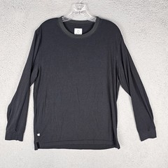 Leisure Lab Pullover T-Shirt Mens 3 Black Stretch Long Sleeve Round Neck Slit