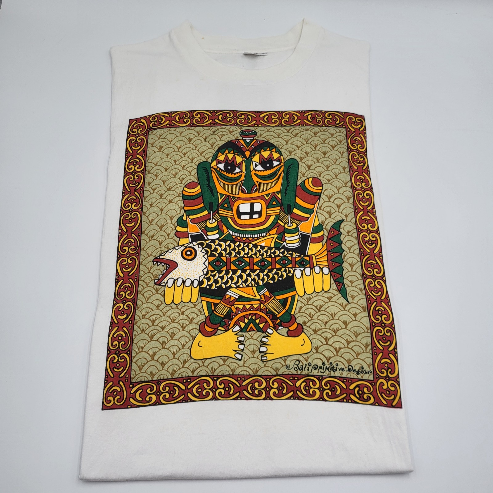 Vintage Bali Primitive Designs Native Art Shirt Size XL Hand Made in India gallery