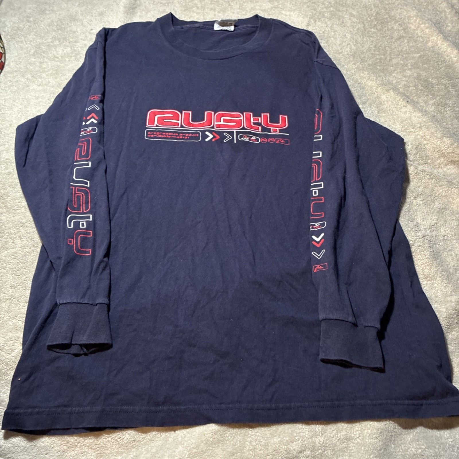 Vintage Rusty Surf Long Sleeve Shirt L Hipster Y2K Skate USA 2001 Rave Techno gallery
