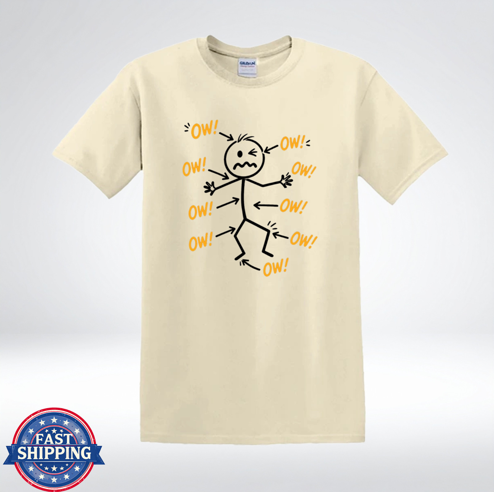 Funny OW Pain Stick Figure Shirt Body Ache Humor T-Shirt gallery