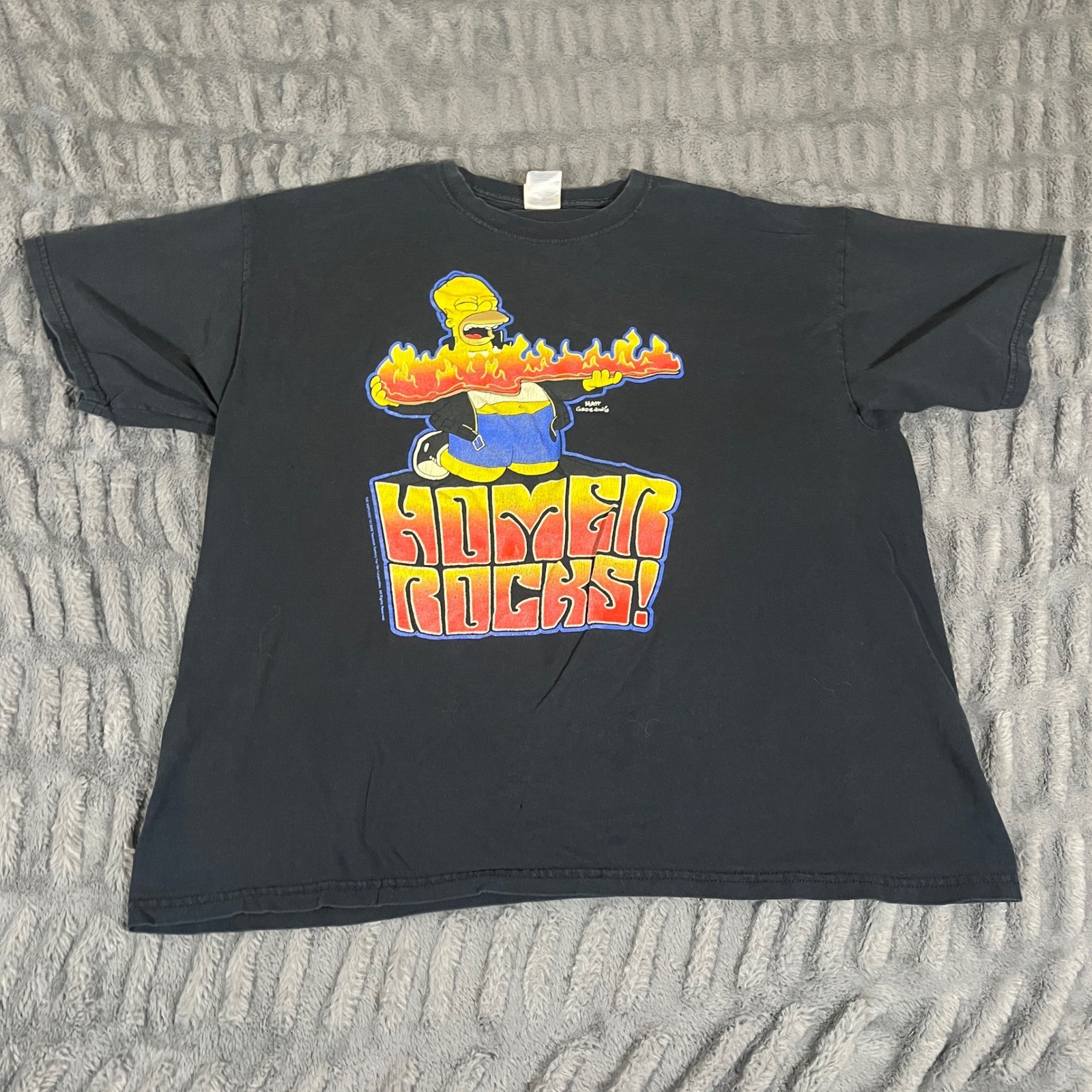 Gildan The Simpsons Homer Rocks Graphic T-Shirt Black XL Matt Groening Cotton