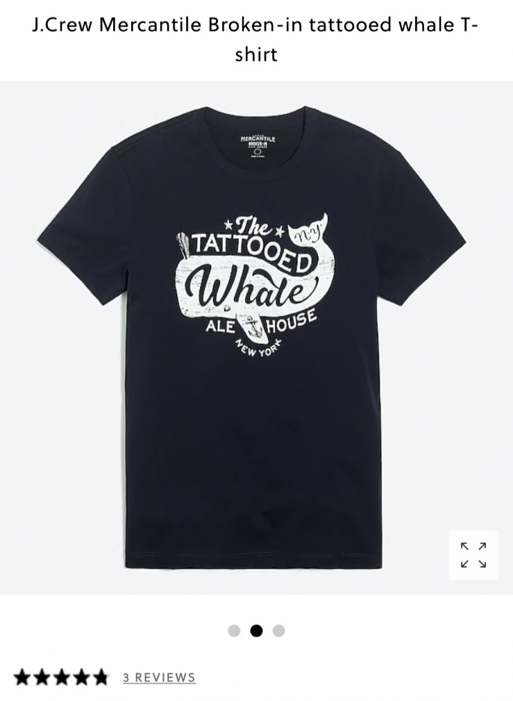 J.Crew NWT Mercantile Broken-in tattooed whale T-shirt Deep-Navy Size XS J0377
