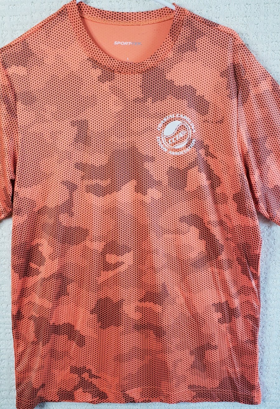 Sport-Tek Men's L Orange CamoHex S Sleeve Tennis Tee USTA CCTA QuickDry ST370 gallery