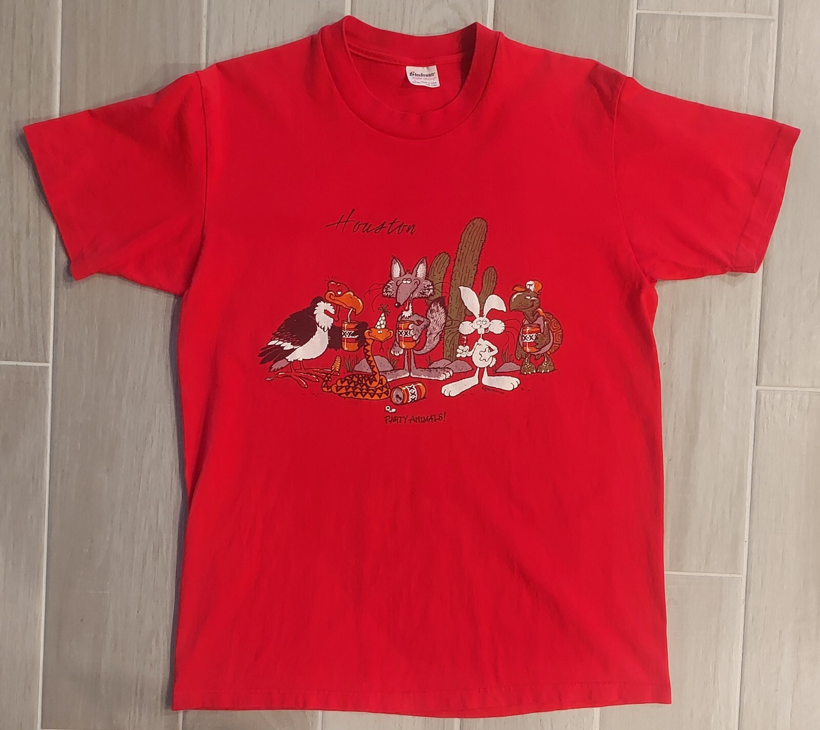 Vintage Stedman Single Stitch Shirt Houston Party Animals 80’s USA Large Red