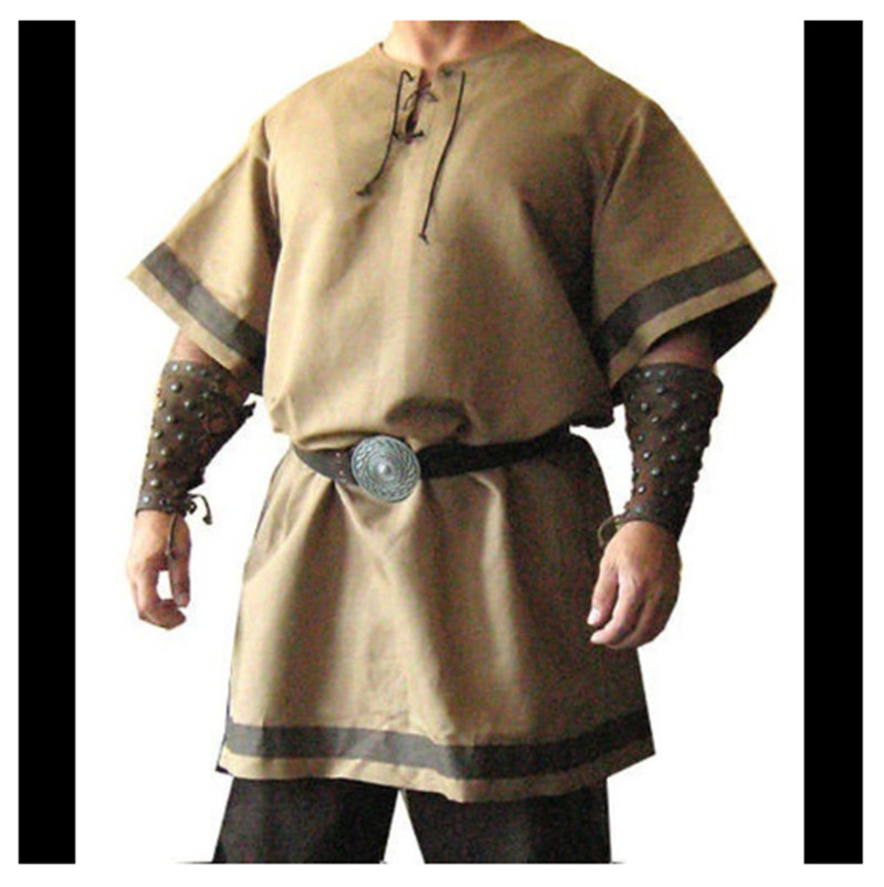 Men Medieval Viking Tunic Top Shirt Blouse Pirate Knight Cos Fancy Costume gallery