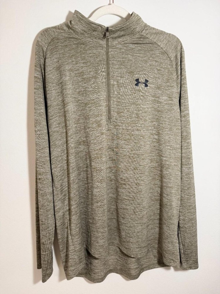Under Armour Beige Heather Quarter Zip Pullover Athleisure Minimalist XXL