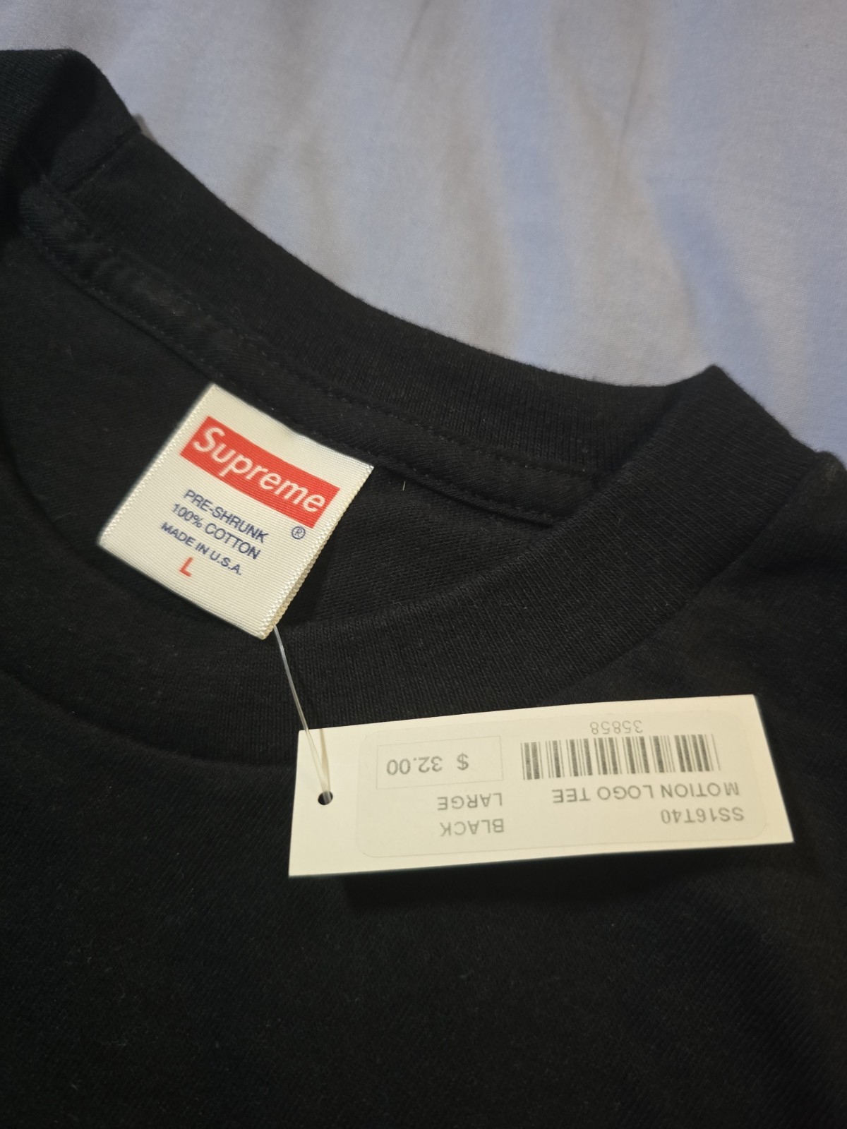 Supreme Motion Logo Tee T-shirt box Bogo Large Black white NEW SS16 gallery