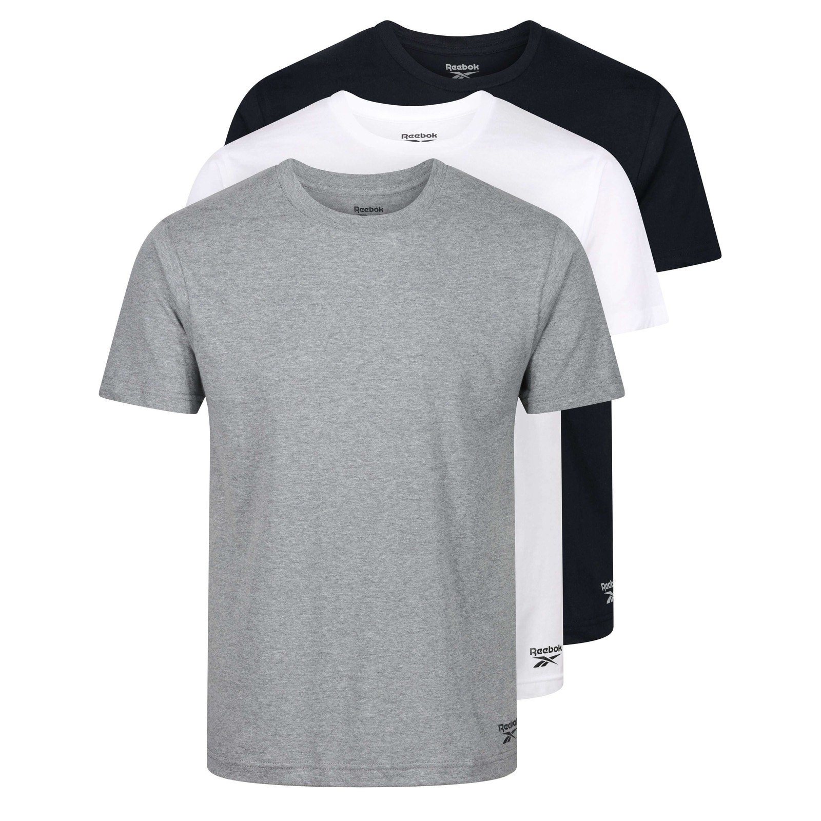 Reebok Mens 3 Pack Crew Neck Tee Santo – Black/White/Grey Marl