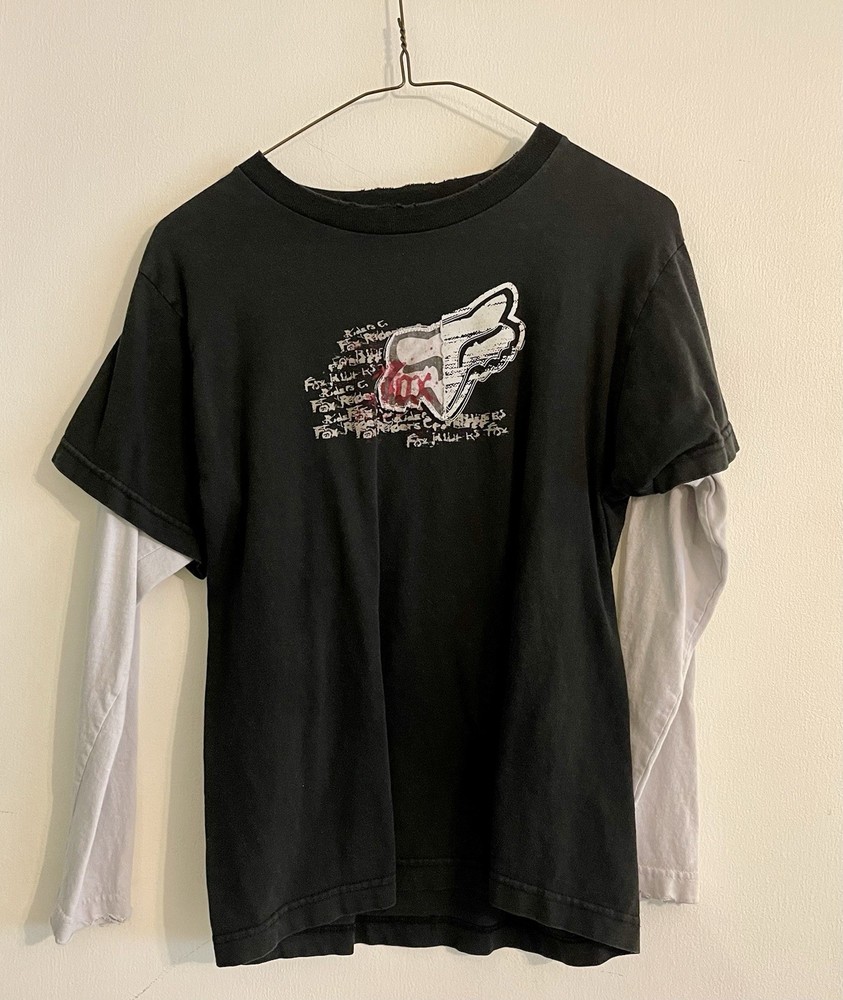 Fox Racing Long Sleeve Distressed T-Shirt, Size, Medium Black And Gray
