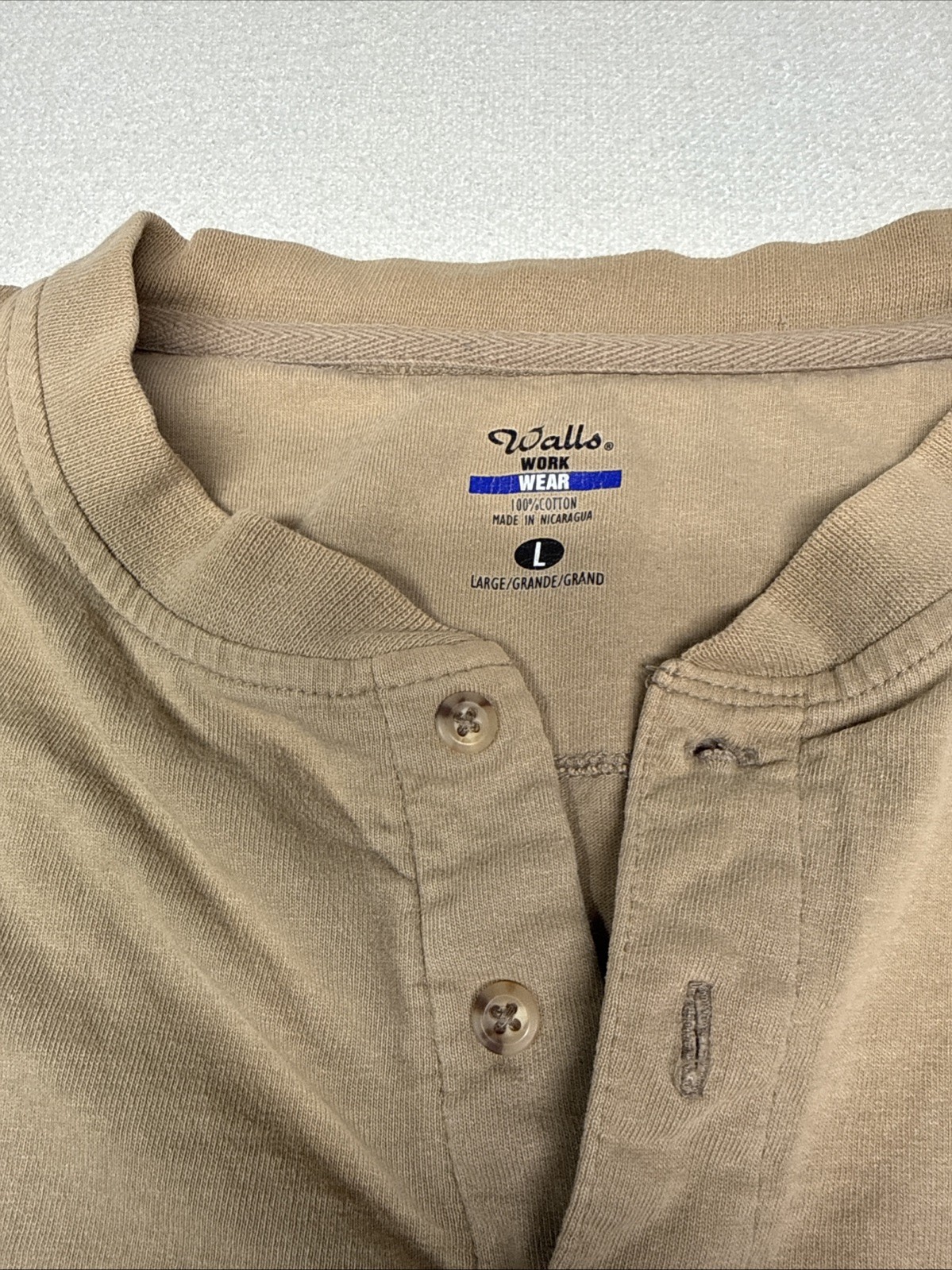 Walls Workwear Large Mens Henley T Shirt Boxy Beige Pocket Heavyweight gallery
