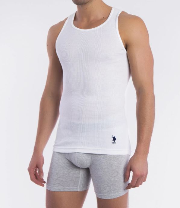 NEW U.S. Polo Assn Men's 3 Pack Ribbed Tanks A Shirts White Sizes Large ONLY gallery