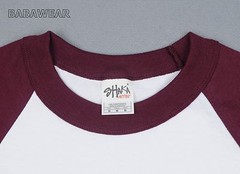 Shaka Plain Baseball Shirt Raglan 3/4 Sleeve Burgundy White BABA Vintage Look