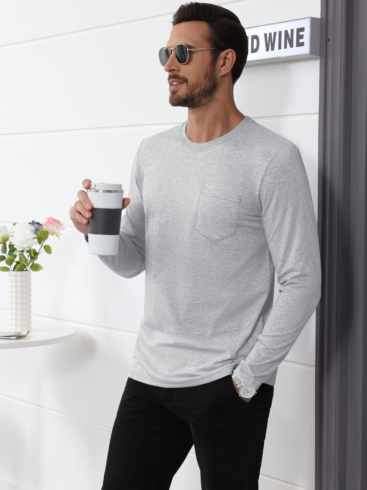 Men's Crew Neck Shirt Long Sleeve Cotton Soft Comfort Lightweight Casual T-Shirt gallery