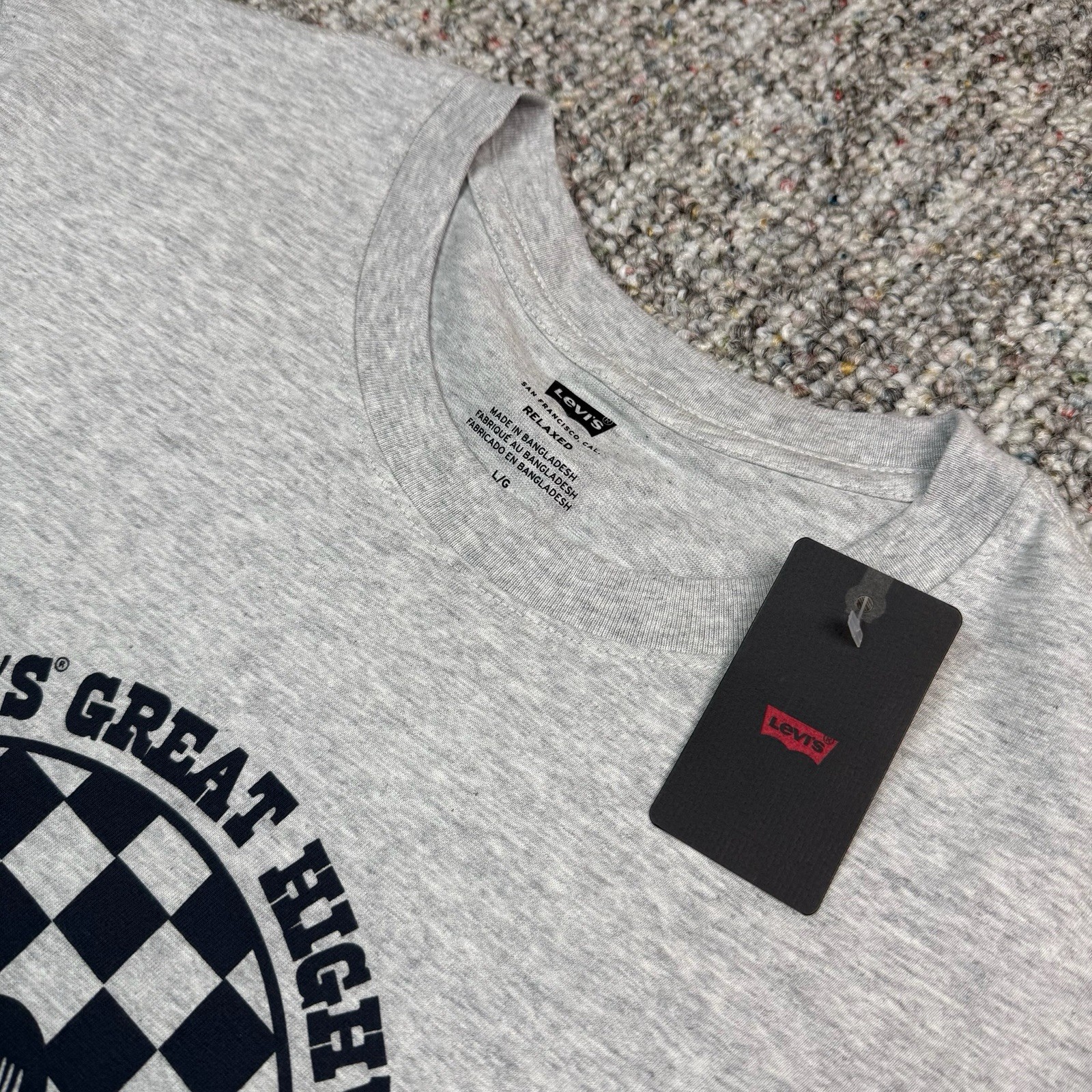 Levis Shirt Mens Large Relaxed Great Highway Speed Trials Short Sleeve Gray NWT gallery