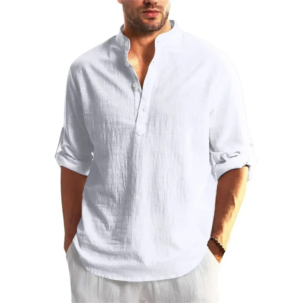 Autumn Men Cotton Linen Henley T-Shirt Lightweight Breathable Casual Top Gift gallery