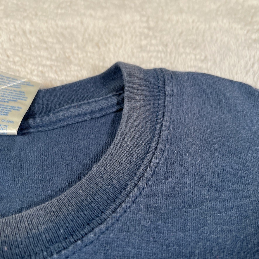 Vintage 90s Y2K Boat Potato Fishing Fisherman T-Shirt Distressed Blue Mens Large gallery