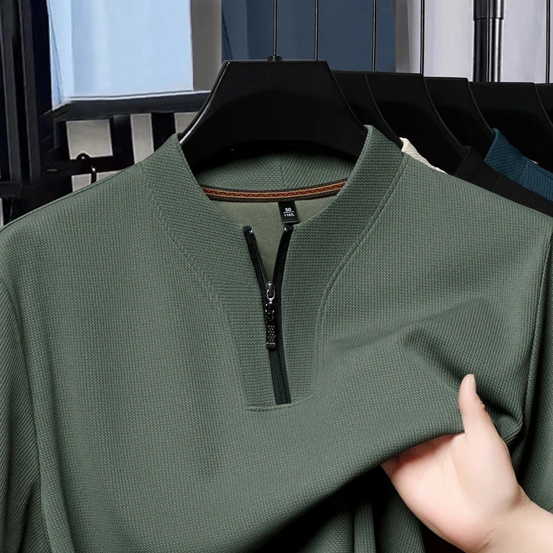 Half Zip Men's Short Sleeved T-shirt Summer Stand Up Collar Thin Hoodie Ice Silk gallery