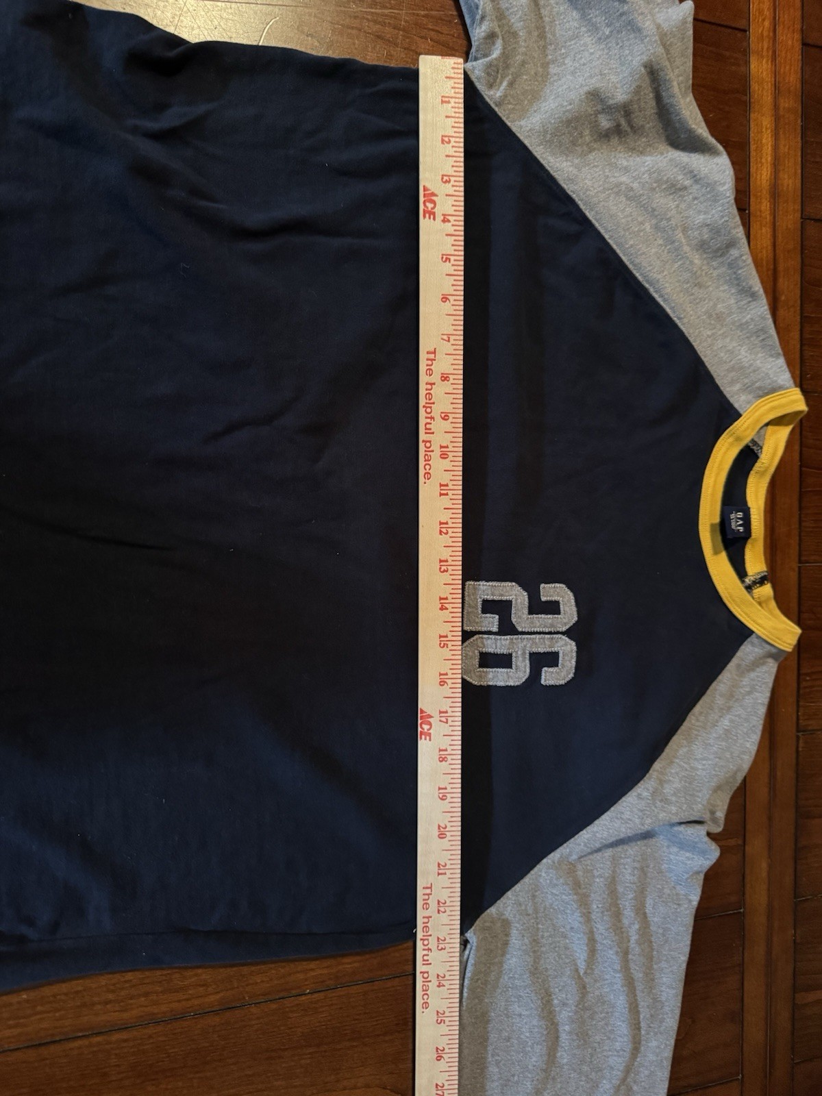 Vintage 2003 GAP Rugby T-shirt XL Navy Gray 26 Patch Raglan Americana Blokecore gallery