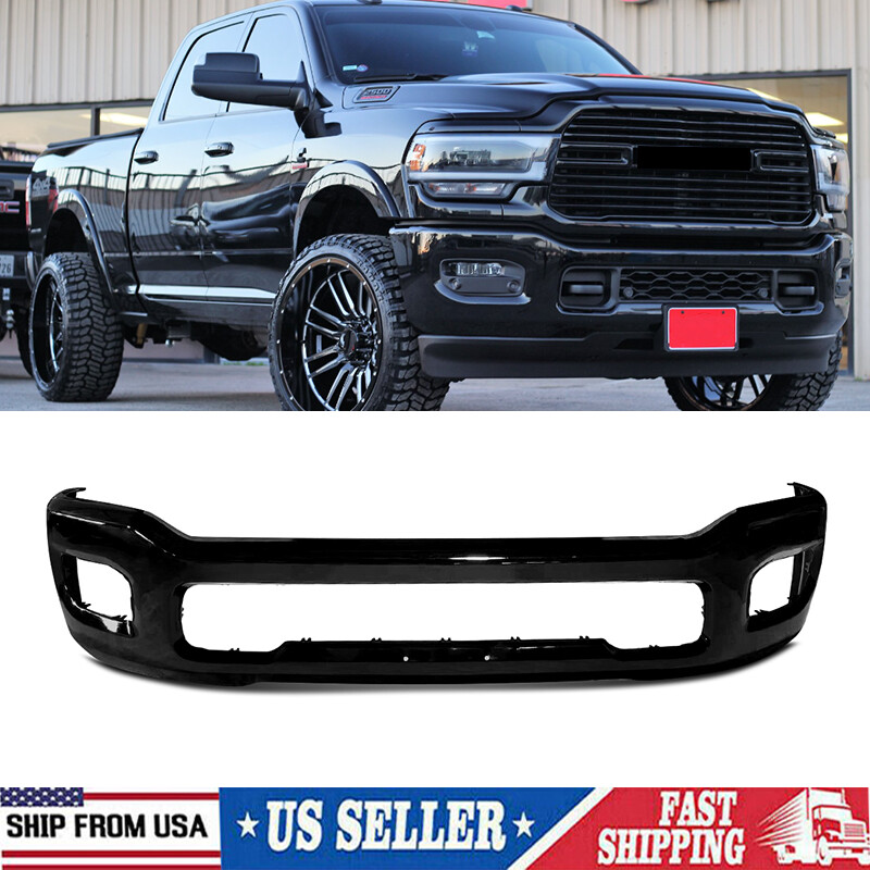 For 2019-2024 Ram 2500 3500 Diamond Black Front Bumper Face Bar W/Fog Light Hole