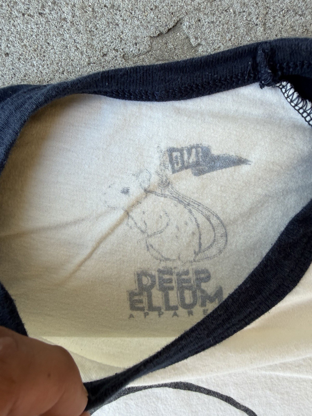 Deep Ellum Apparel white & navy baseball tee with skull graphic gallery