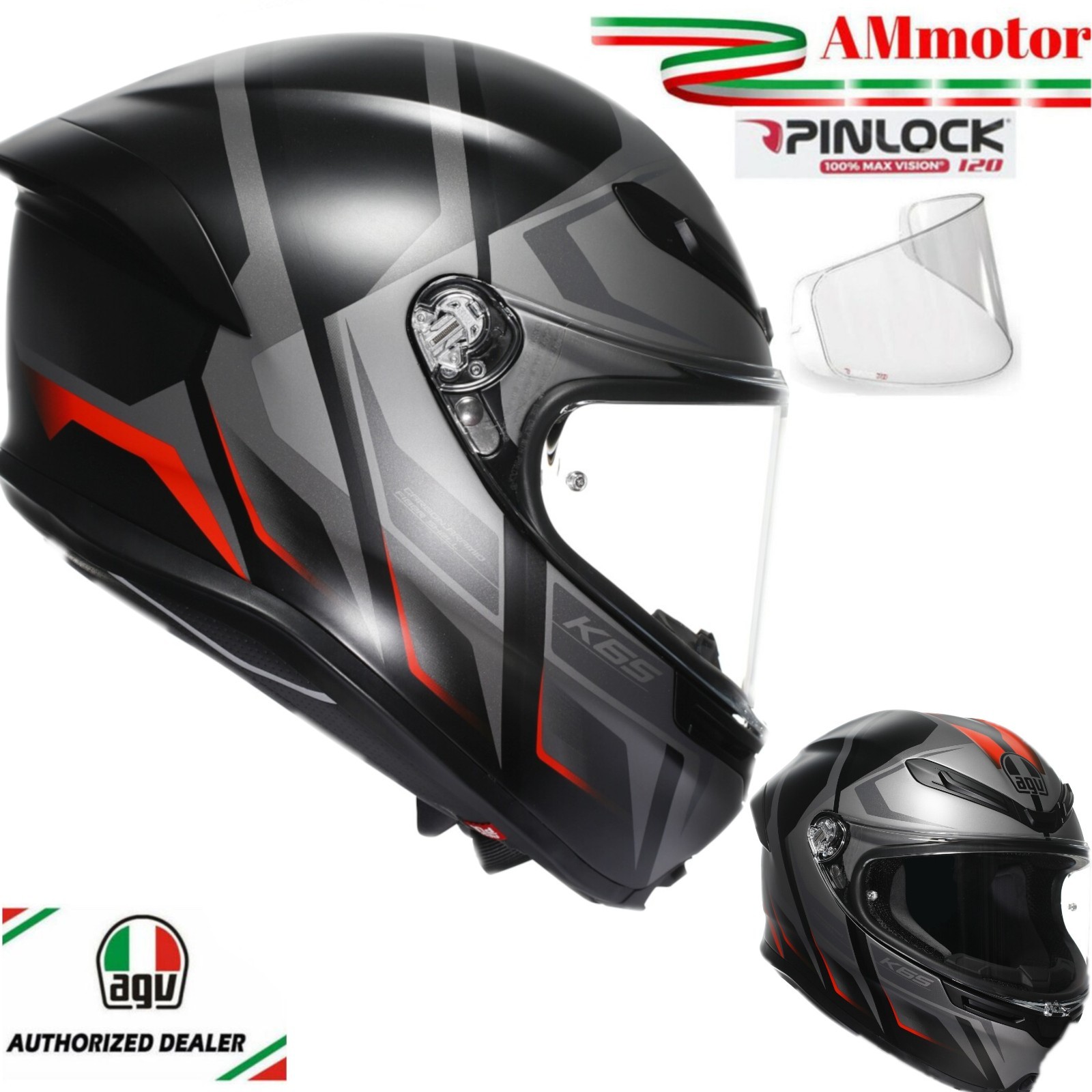 AGV K6 S Karve Helmet Matt Black Grey Red Carbon Fiber DOT ECE 22.06 Size M 57