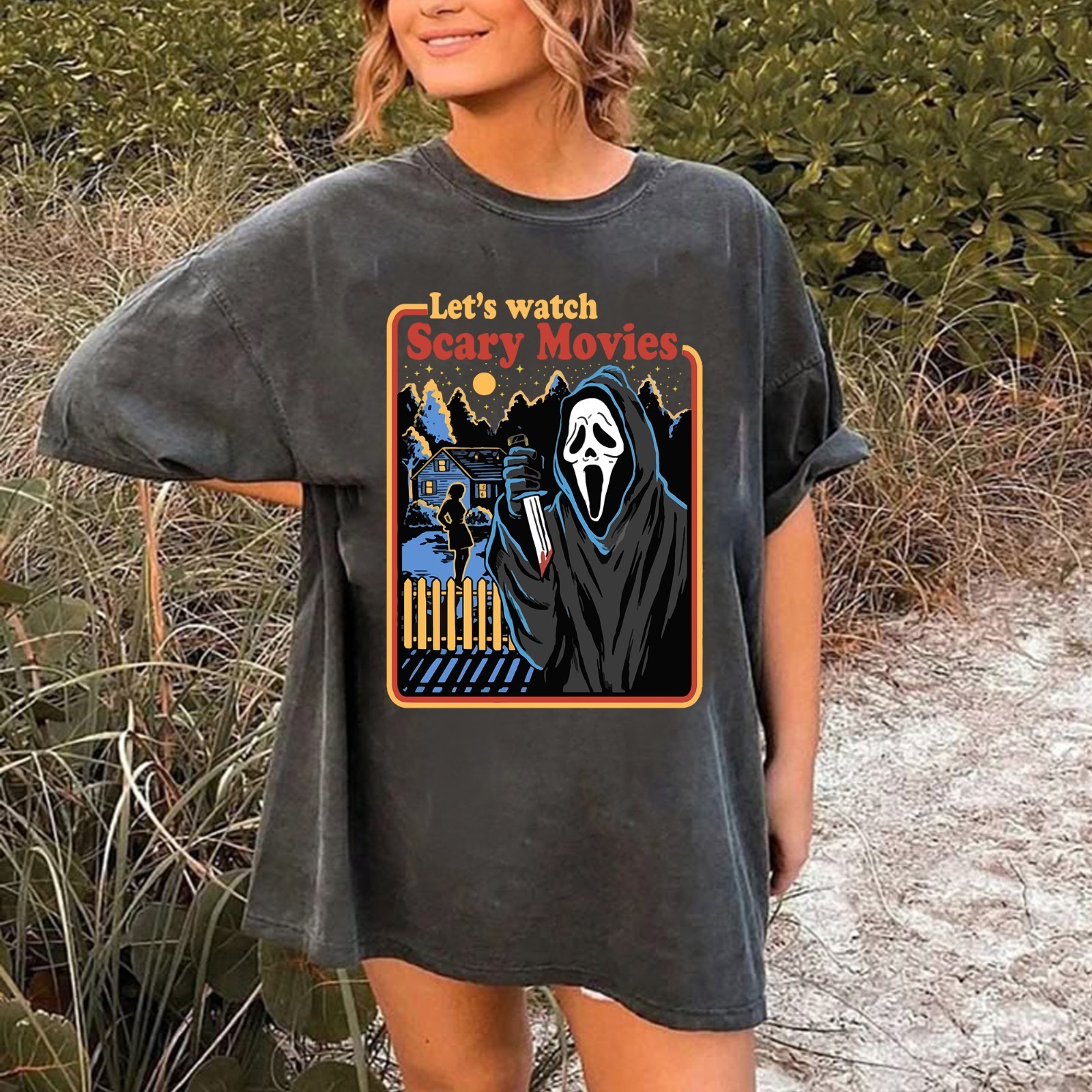 Retro Let's Watch Scary Movie Tee, Vintage Ghost Face Scream Tee, 30 Anniversary gallery
