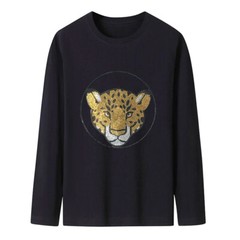 Fashion Leopard Rhinestones Diamond Long Sleeve Luxury Men Trend Cotton T-Shirt