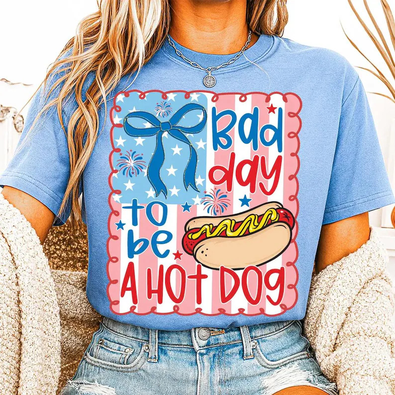 Hot Dog Shirt, Bad Day to Be a Hotdog, Funny Retro Hotdog, 4th of July Shirt gallery