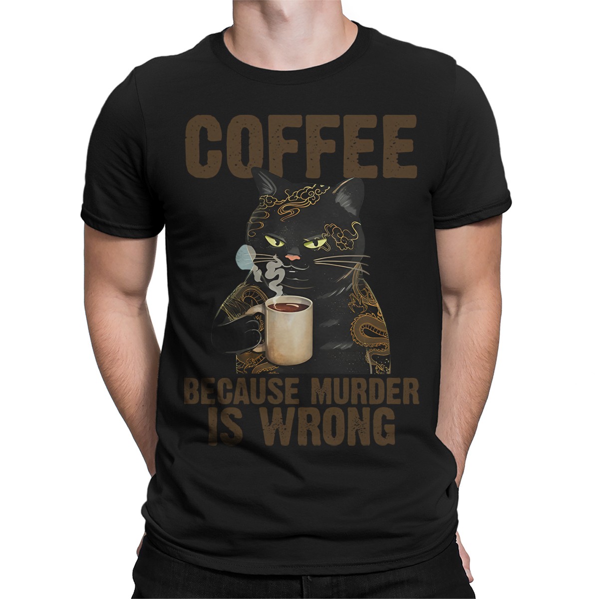 Coffee Because Murder Is Wrong Cat Tatto Gift Mens T-Shirts Tee Top