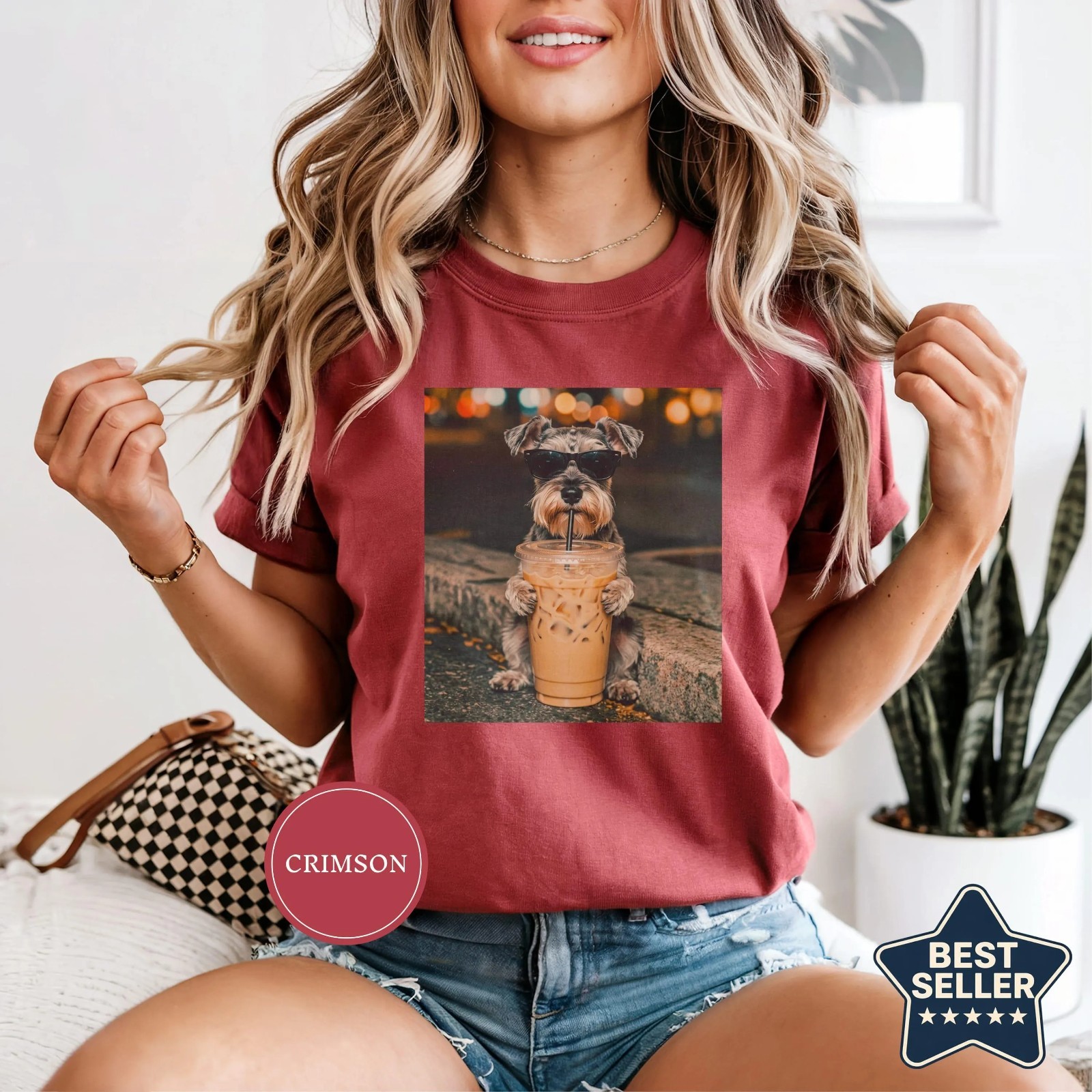 Funny Miniature Schnauzer Drinking Iced Coffee Unisex T-Shirt gallery