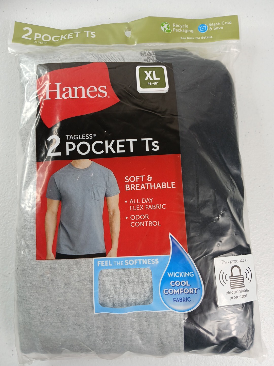 2 Pack Hanes Men Pocket T-Shirts Comfort Wicking Dri Gray/Black Med, LG,XL #196A gallery