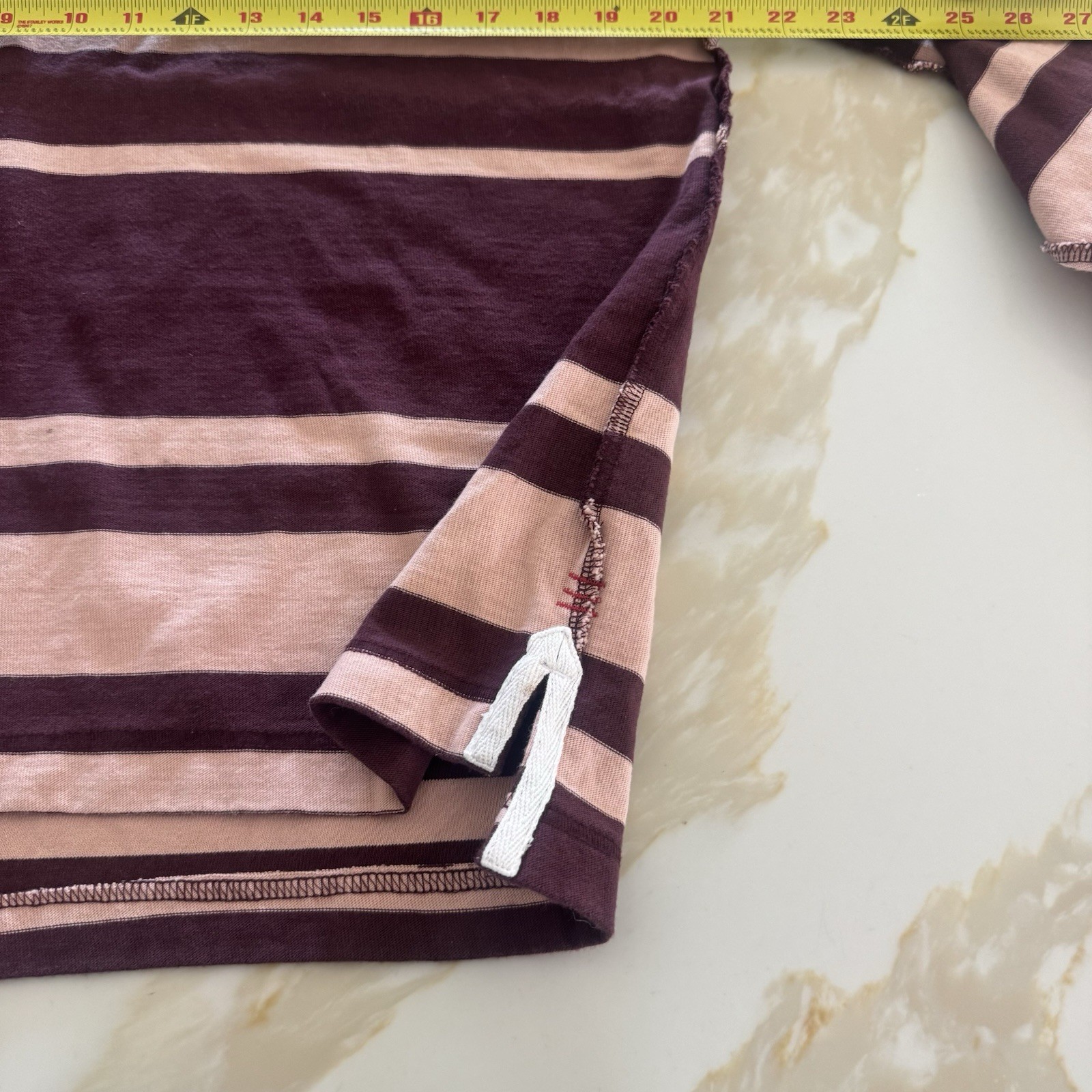 BDG Men's T shirt Size Medium Long Sleeve Striped Knit Cotton Purple Pink White gallery