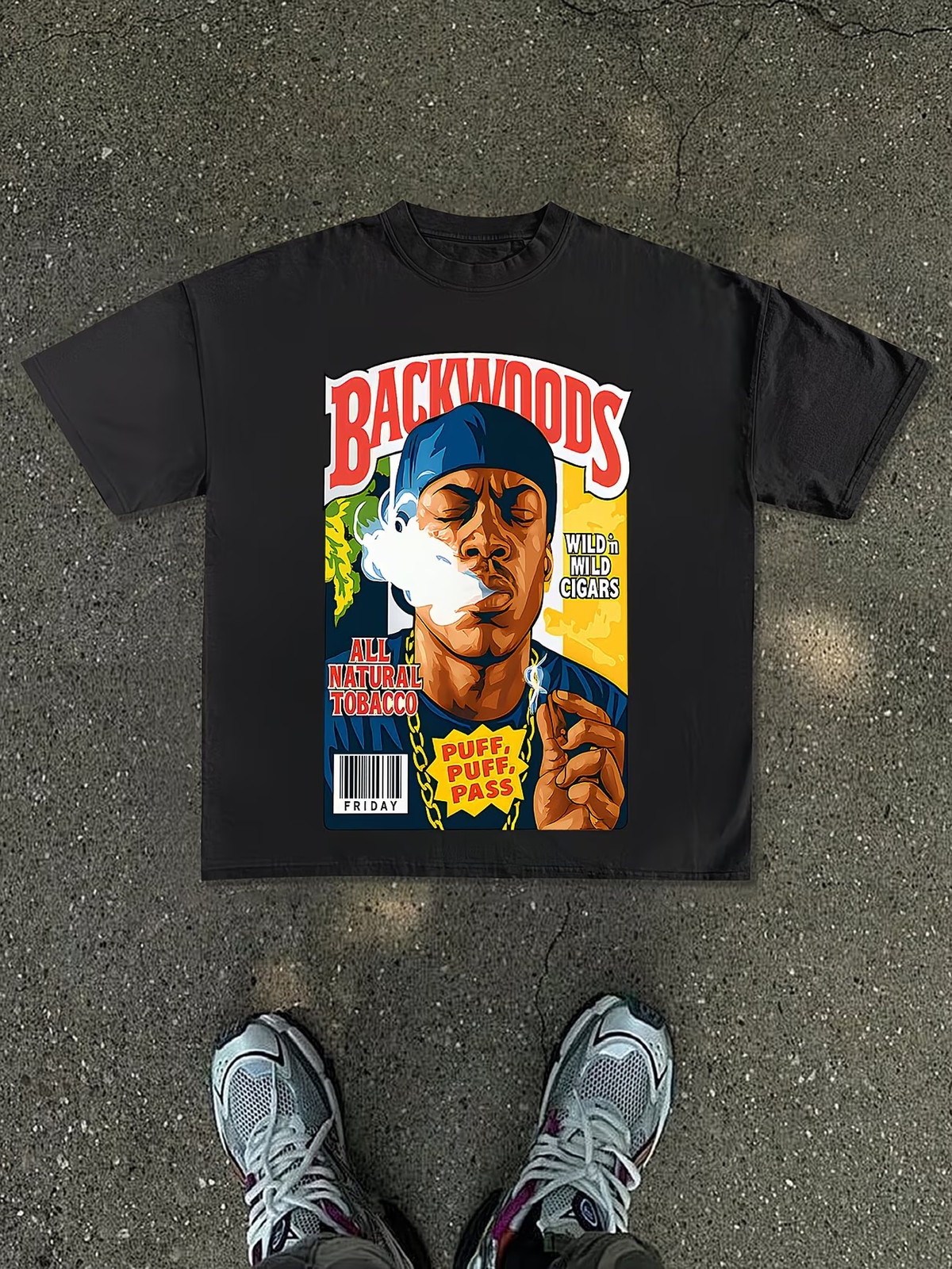 Men’s New T-Shirt, Y2K Fashion Print, White Loose Fit, Features a Comic-style Ch
