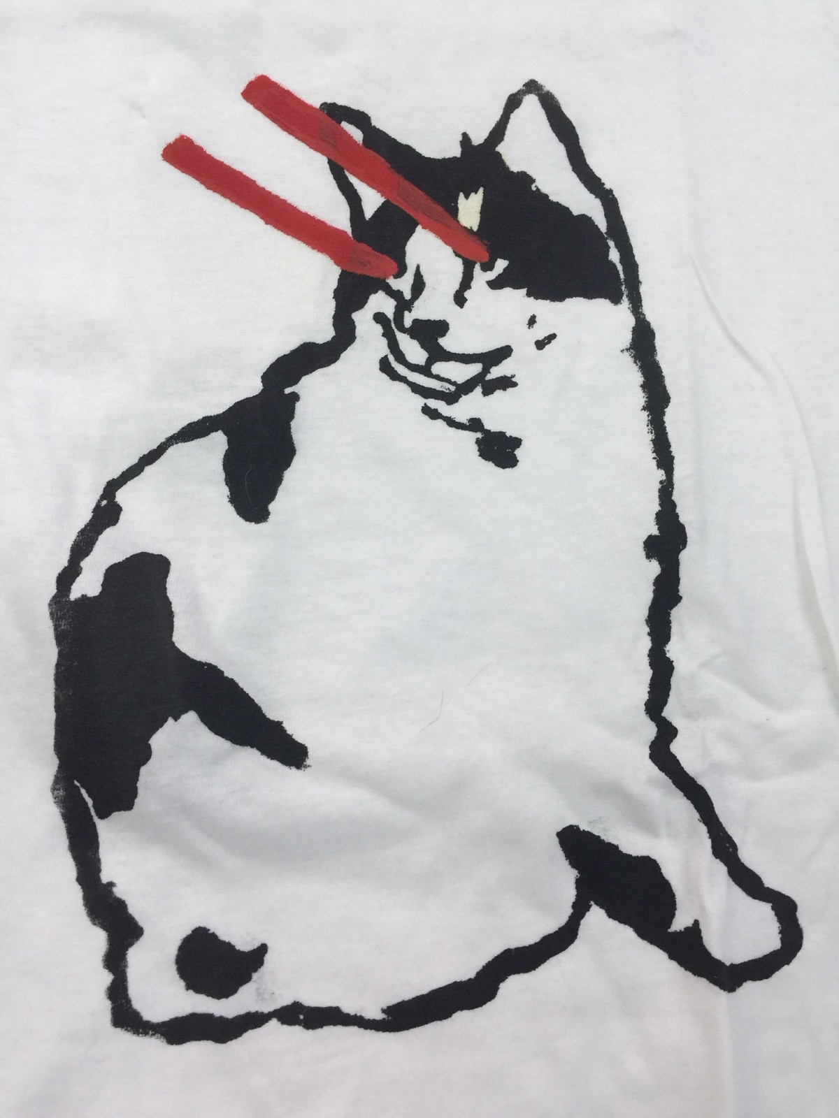 LASER CAT T-SHIRT – Hand Made Silk Screen Printed White Tee, Mens 2XL