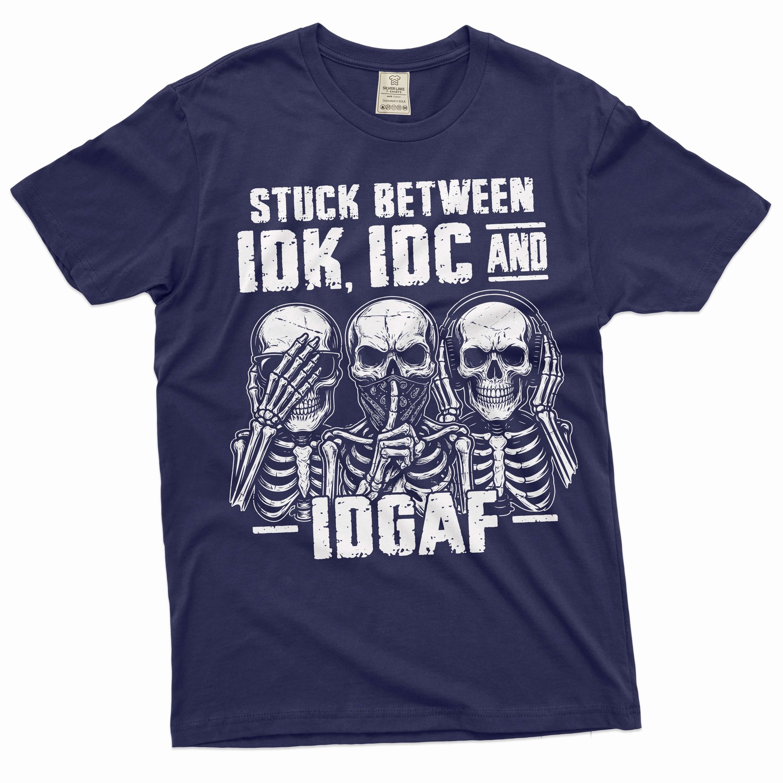 Men's Funny T-shirt Skeleton Shirt Humorous Gift Idk Idc and Idgaf Shirt gallery