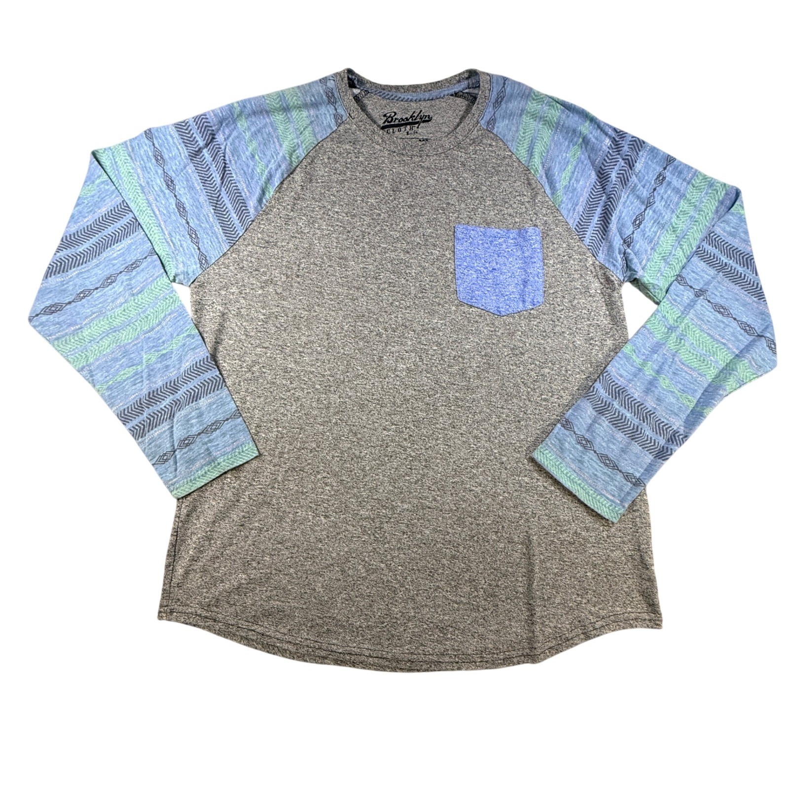Brooklyn Cloth Mens Raglan Shirt Tribal Pattern Sleeve XL Gray Cotton Blend gallery