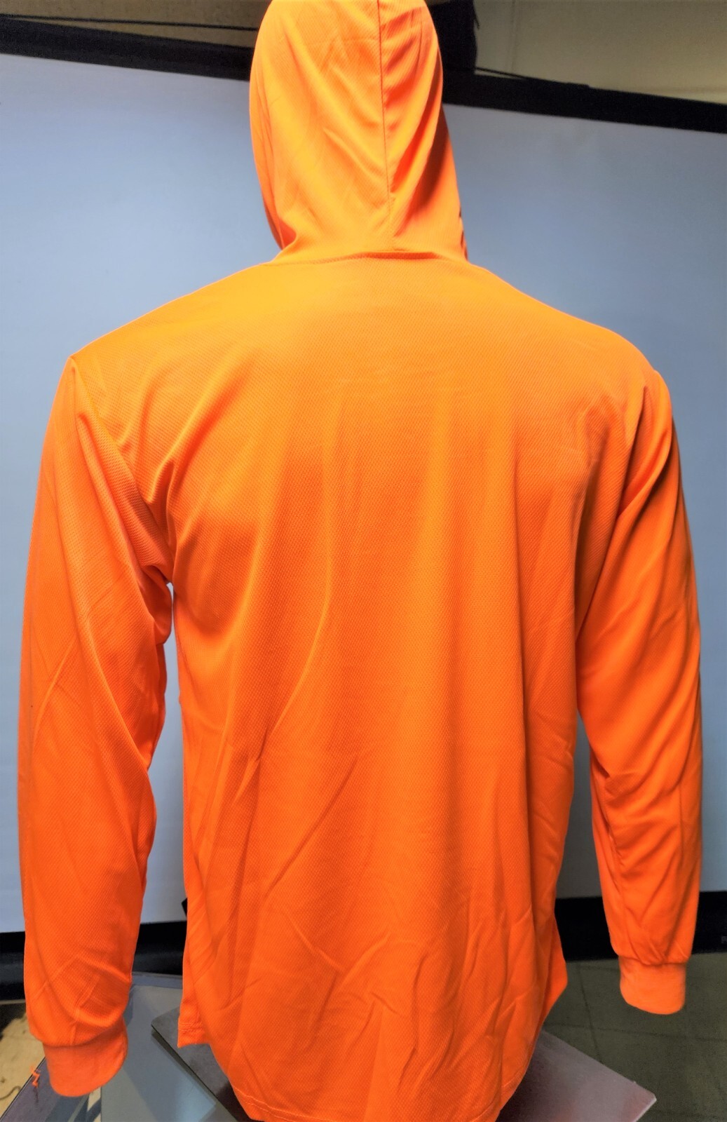 Safety Orange Long Sleeve Shirt With Hoodie, Polyester birdeye mesh fabric gallery