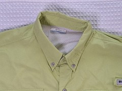 Columbia Lime Green Button Down Polyester Nylon Fishing Shirt Size L