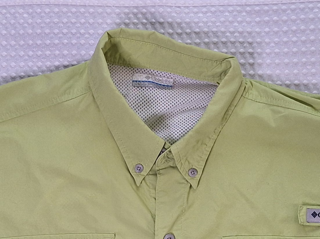 Columbia Lime Green Button Down Polyester Nylon Fishing Shirt Size L gallery