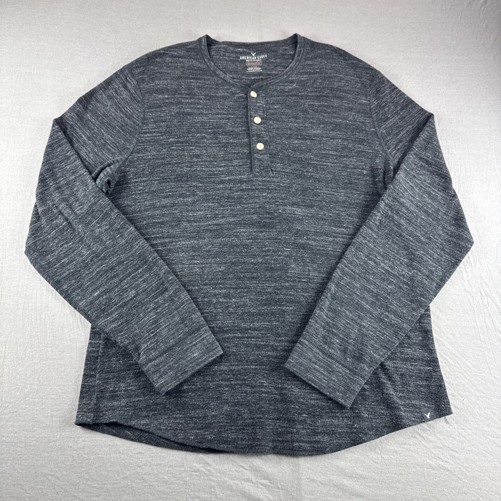 American Eagle Active Flex Henley Mens L Gray Heather Long Sleeve Base Layer Top
