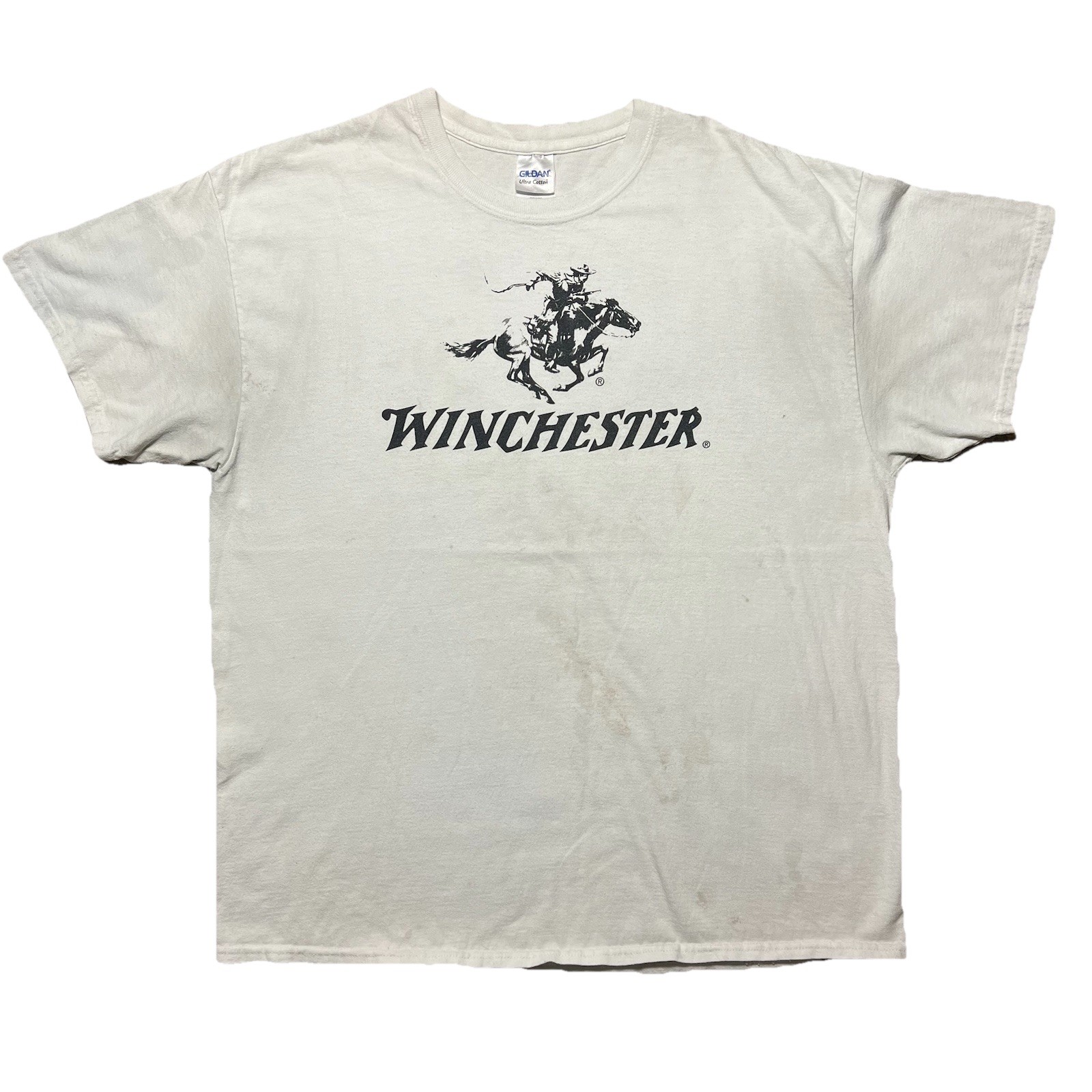 Winchester Logo Tee Mens XL White Distressed Hunting Graphic Shirt