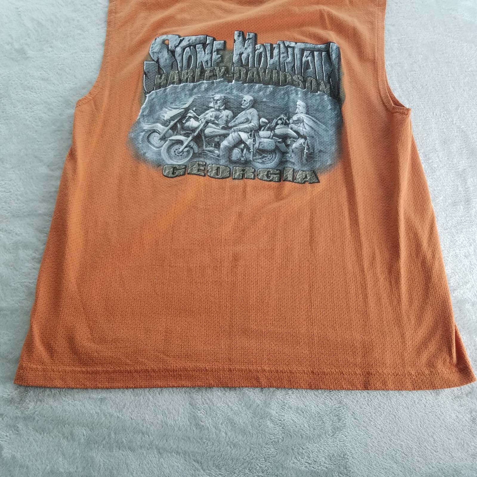 Mens Harley Sleeveless Graphic T Shirt Orange Stone Mountain - See Measurements gallery