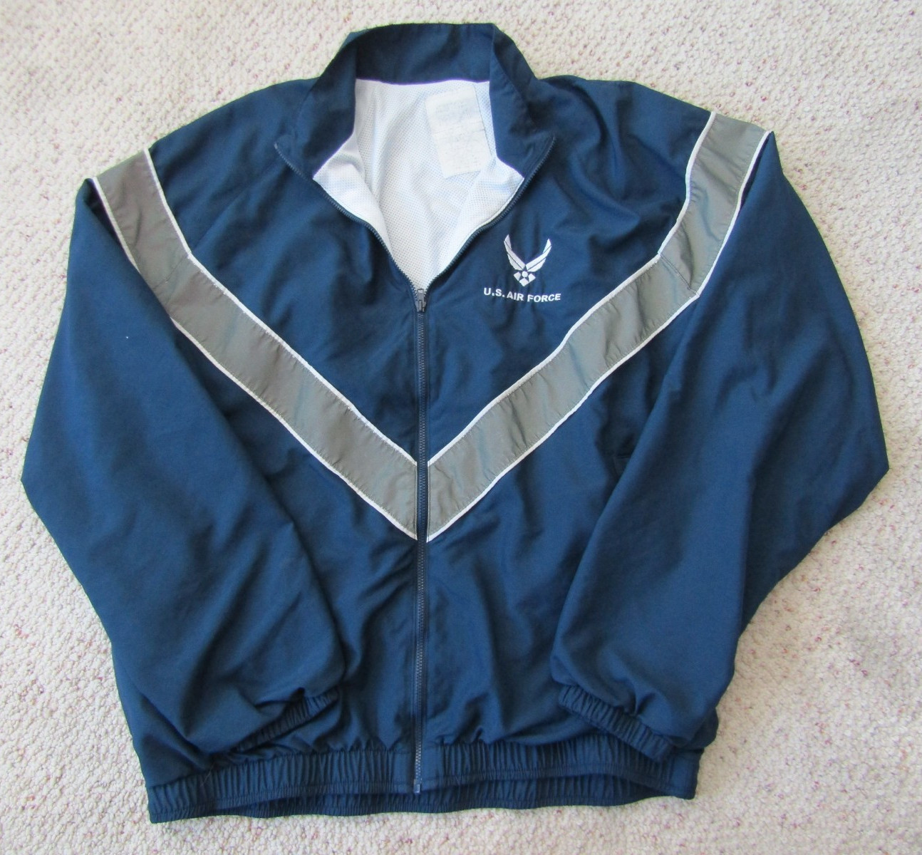 U S Air Force Jacket Blue with Stitched Letters and Silver Reflective Stripes L gallery