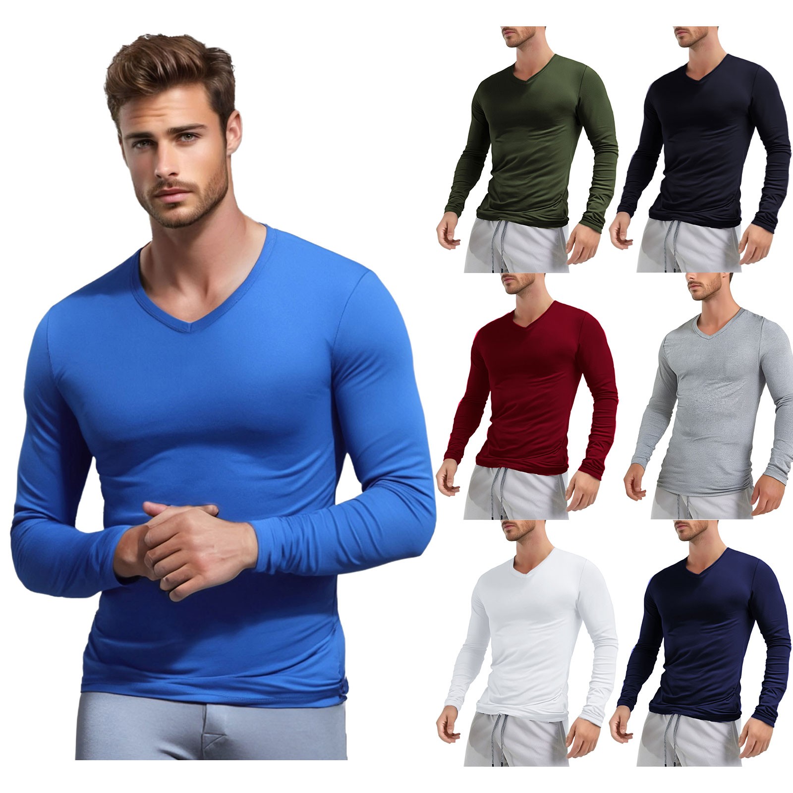 Men Long Sleeves Crew Neck Thermal Slim Fit Undershirt Base Layer Pullover Shirt gallery